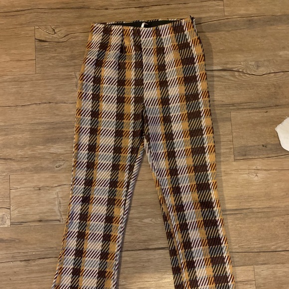 gold plaid pants